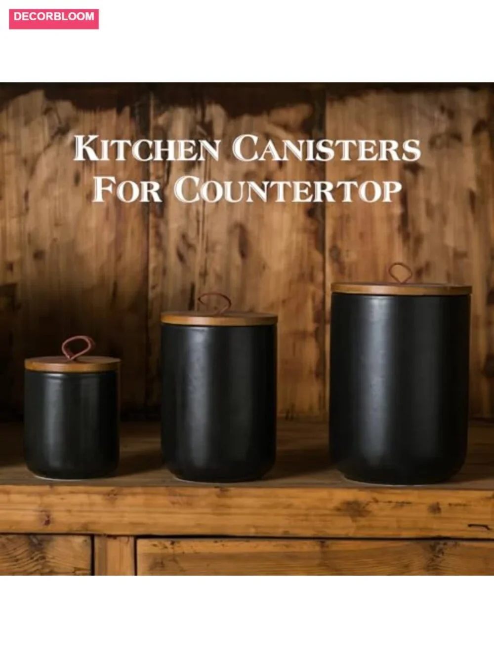 3-Piece Ceramic Canister Set with Bamboo Lids, Airtight Kitchen Food Storage